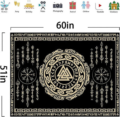 OSUNBD Nordic Viking Tapestry Wall Hanging - Small 60x51inches Soft Flannel with Valknut, Celtic Runes & Norse Mythology Scandinavian for Bedroom, Living Room Decor