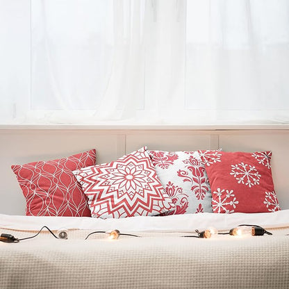 Ambesonne Retro Throw Pillow Cushion Case Pack of 4, Trellis Grid Medieval Floral Damask Mandala Flower Ornament in Modern Monochrome, Modern Accent Double-Sided Digital Printing, 24", Dark Coral