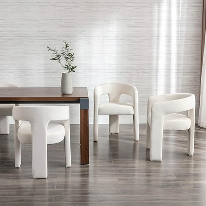 Modern Barrel Dining Chairs Set of 2, Velvet Upholstered Accent Side Chair with Arms Comfy Makeup Vanity Chairs, Dining Living Room Kitchen Chairs, Beige