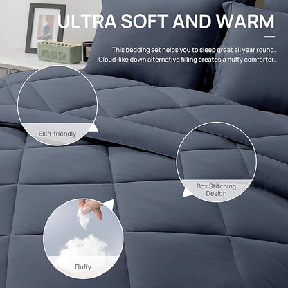 Love's cabin Twin XL Comforter Set Navy Blue, 5 Pieces Twin XL Bed in a Bag, All Season Bedding Sets with 1 Comforter, 1 Flat Sheet, 1 Fitted Sheet, 1 Pillowcase and 1 Pillow Sham