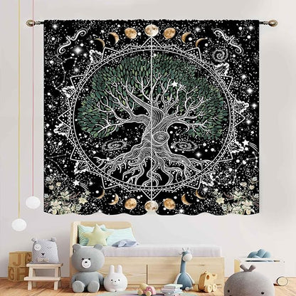 Life Tree Curtains, Hippie Sun Moon Trippy Tree of Life Bohemian Mandala Aesthetci Mystic Witchy Blackout Window Drapery Treatments for Bedroom Living Room Bathroom Decor, 84"x84" Inch