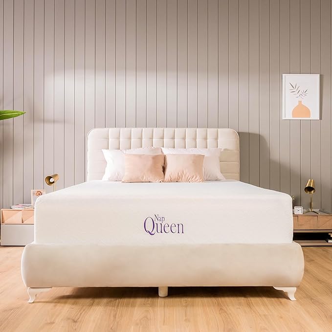 NapQueen Queen Mattress, 8 Inch Elizabeth Cooling Gel Memory Foam Mattress, Queen Bed Mattress in a Box, CertiPUR-US Certified, Medium Firm, Breathable Soft Fabric Cover