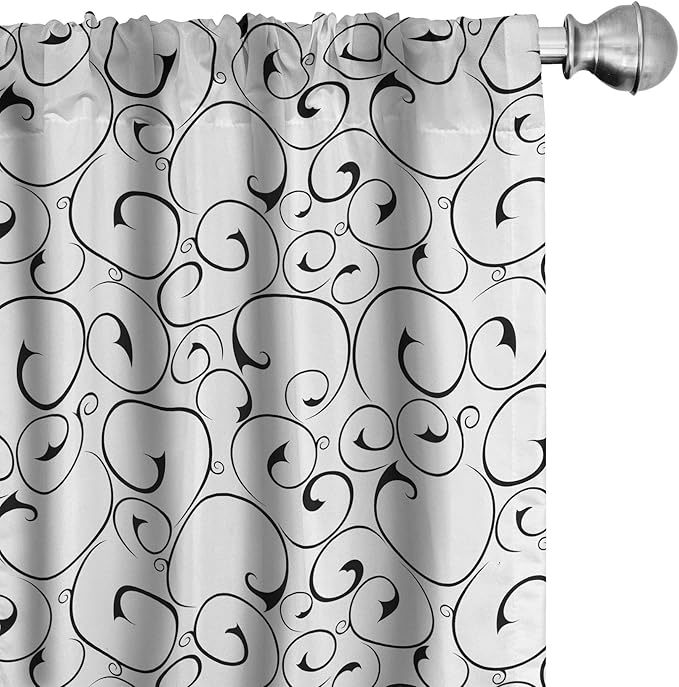 Ambesonne Black and White Curtains, Vintage Swirls Pattern with Monochrome Ornamental Old-Fashioned Design, Window Treatments 2 Panel Set for Living Room Bedroom, Pair of - 28" x 95", Black White