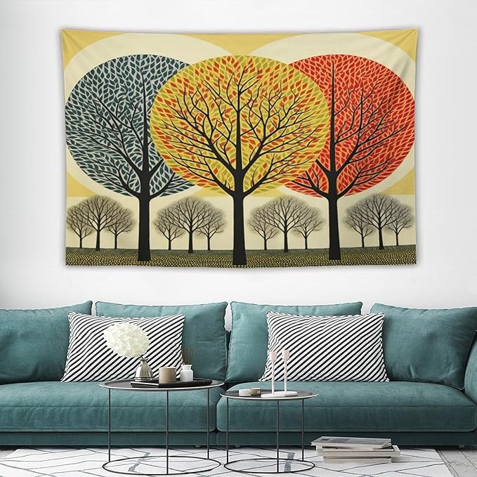 Shabby Chic Trees Wall Tapestries Autumn Nature Forest Wall Hanging Wall Tapestry Aesthetic Landscape Tapestry Wall Hanging for Dorm Living Room 40"x60" Tapestries Winter Snowflake Decorative