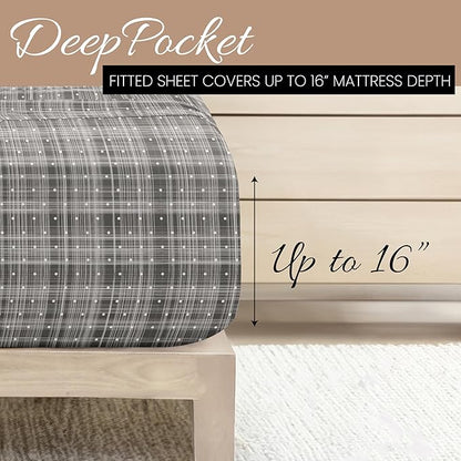 Linen Market 4 Piece King Sheet Set - Breathable, Double-Brushed Patterned Cooling Sheets – Oeko-TEX Certified Ultra Soft & Wrinkle-Free 16" Deep-Pocket King Sheets - Easy Care Polka Dot Gray