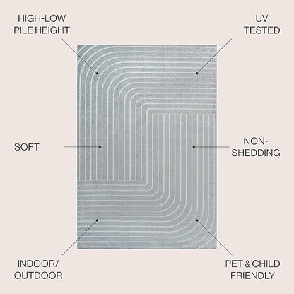 Eyely NCS101F-3 Odense High-Low Minimalist Angle Geometric Light Blue/Cream 3 ft. x 5 ft. Indoor/Outdoor Area Rug, for Home, Backyard, Patio, Porch, Bedroom, Kitchen, Living Room