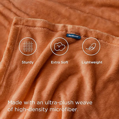 Bedsure GentleSoft Burnt Orange Fleece Throw Blanket Mango - 300GSM Soft Lightweight Plush Cozy Blankets for Bed, Sofa, Couch, Travel, Camping