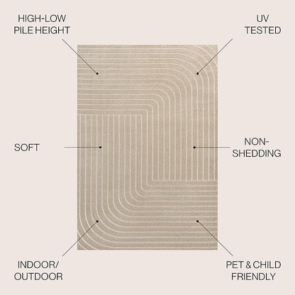 Eyely NCS101E-5 Odense High-Low Minimalist Angle Geometric Beige/Cream 5 ft. x 8 ft. Indoor/Outdoor Area Rug, for Home, Backyard, Patio, Porch, Bedroom, Kitchen, Living Room