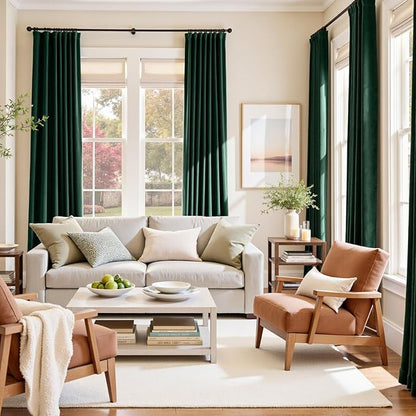 Lazzzy Velvet Blackout Curtains Thermal Insulated Room Window Drapes Super Soft Luxury Curtains for Living Room Bedroom Rod Pocket 2 Panels, Emerald Green, 52" W x 102" L