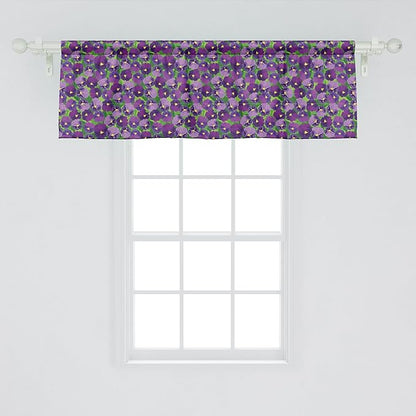 Ambesonne Botanical Window Valance, Green Field Full of Burgeoning Pansy Inflorescence Garden Flourish Bedding Plants, Curtain Valance for Kitchen Bedroom Decor with Rod Pocket, 42" x 18", Purple