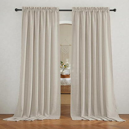 RYB HOME Extra Wide Semi Sheer Curtains, Breathable Room Divider Curtains for Office Bedroom Separation, Large Window Decoration for Sliding Glass Door, Angora, W 70 x L 108, 2 Pcs