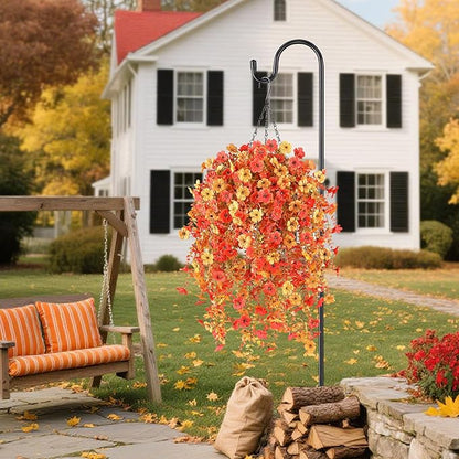 6 Bundles Artificial Fall Flowers for Outdoors Fake Plants Garden Home Fall Decor,UV Resistant Realistic Silk Faux Autumn Flower Indoor Outside Front Porch Patio Balcony Yard Farmhouse(Orange)