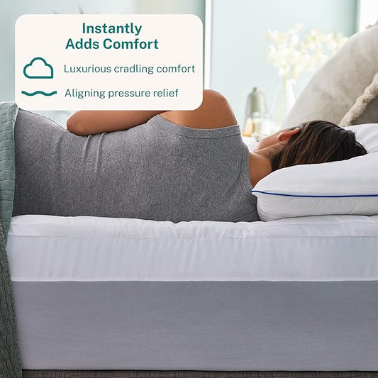 Sleep Innovations Dual Layer 4 Inch Memory Foam Mattress Topper, King Size, Ultra Soft Support, 3 Inch Cooling Gel Memory Foam Plus 1 Inch Fluffy Pillow Top Cover