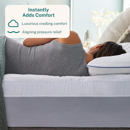 Sleep Innovations Dual Layer 4 Inch Memory Foam Mattress Topper, California King Size, Ultra Soft Support, 3 Inch Cooling Gel Memory Foam Plus 1 Inch Fluffy Pillow Top Cover