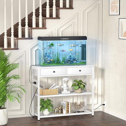 Ecoprsio Entryway Table with Outlets and USB Ports, Console Table with 2 Drawers, Small Sofa Table with Storage Shelves for Living Room, Couch, Hallway, Foyer, Kitchen Counter, 32'', White