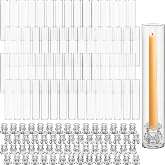 60 Set Christmas Glass Hurricane Candle Holders 12.6" Open Ended Glass Candleholder Tube Shape Bottomless and 2.2" Taper Clear Candlestick Holders for Wedding Party Table Centerpiece (Clear)