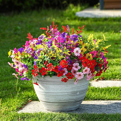 SHareconn 24 Bundles Artificial Flowers for Outdoors Decoration, Faux Plants Fake Silk Colorful Daisy Eucalyptus Lavender, UV Resistant for Outside Home Porch Patio Indoor Spring Decor, Mix 5 Colors