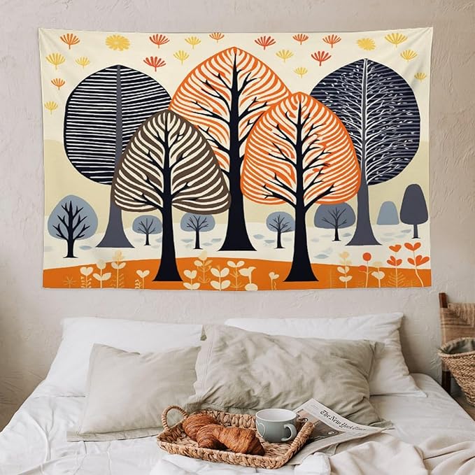 MaSiledy Tapestry Shabby Chic Trees Tapestry for Bedroom Aesthetic Rustic Autumn Tapestry As Wall Art Wall Hanging for Bedroom Landscape 40"x60" Holiday Scene Banner for Winter Christmas Party