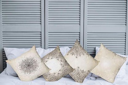 Ambesonne Ethnic Throw Pillow Cushion Case Pack of 4, Mandala Design Cultural Folkloric Motifs Swirling Floral Style Art Illustration, Modern Accent Double-Sided Digital Printing, 20", Eggshell Brown