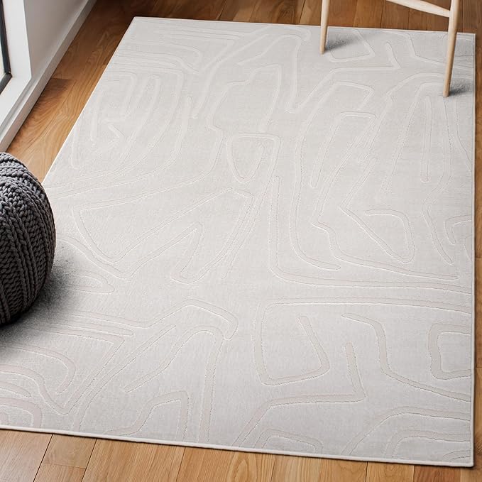 JONATHAN Y Graphic Lines High-Low Indoor Area Rug 5X8 White/Cream, Alcina Modern Scandinavian for Living Room, Bedroom, Kitchen, Easy-Cleaning, High Traffic, Pet-Friendly, Non-Shedding SND102B-5