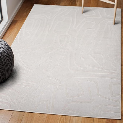 JONATHAN Y Graphic Lines High-Low Indoor Area Rug 5X8 White/Cream, Alcina Modern Scandinavian for Living Room, Bedroom, Kitchen, Easy-Cleaning, High Traffic, Pet-Friendly, Non-Shedding SND102B-5