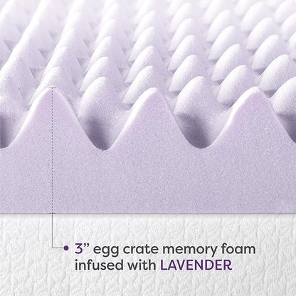 Best Price Mattress 3 Inch Egg Crate Memory Foam Mattress Topper with Soothing Lavender Infusion, CertiPUR-US Certified, Dorm Essentials, Short Queen