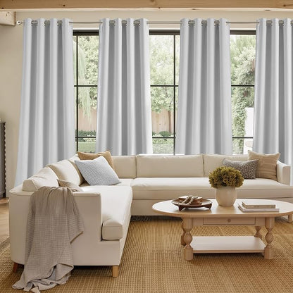 NICETOWN Short Faux Linen Greyish White Blackout Curtains 63 inches Long for Kitchen - Privacy Panels for Living Room Bedroom, Modern Farmhouse Style Easy Care Grommet Top, 2 Panels, W42 by L63