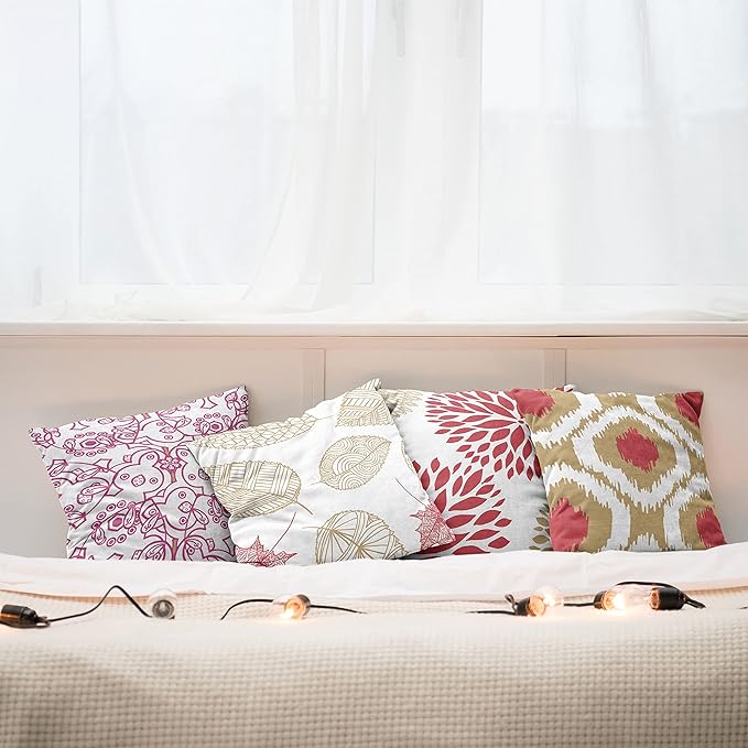 Ambesonne Vintage Throw Pillow Cushion Case Pack of 4, Bohemian Ornamental Leaves Dahlia Pattern Geometric Art Curlicue Motif, Modern Accent Double-Sided Digital Printing, 24", Dark Pink and Camel