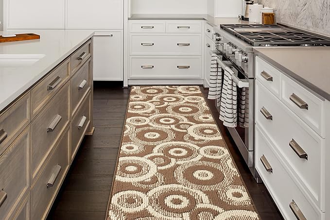 Custom Length Cut to Size Modern Farmhouse Carpet Runner Rug for Hallways, Non Slip Rubber Backed, 31 inch Wide X Customized Length, Geo Brown, 31 inch X 6 feet