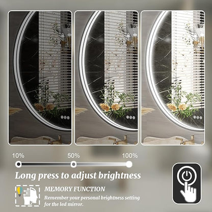36 Inch Round LED Bathroom Mirror, Black Metal Framed Lighted Mirror for Bathroom, Wall Mouted LED Vanity Mirror with Lights, 3 Colors and Stepless Dimmable, Anti-Fog, Memory