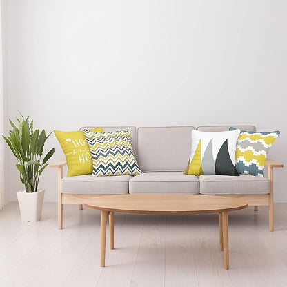 Ambesonne Modern Throw Pillow Cushion Case Pack of 4, Geometric Style Pattern of Triangles Zigzags Love Home Phrase Print, Modern Accent Double-Sided Digital Printing, 16", Yellow Slate Blue and Tan