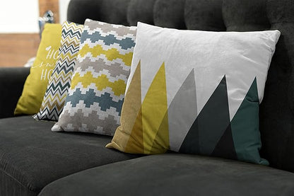 Ambesonne Modern Throw Pillow Cushion Case Pack of 4, Geometric Style Pattern of Triangles Zigzags Love Home Phrase Print, Modern Accent Double-Sided Digital Printing, 18", Yellow Slate Blue and Tan