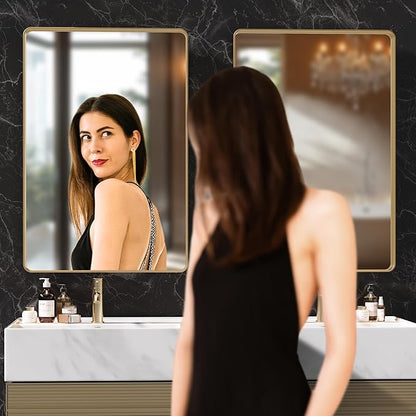 Hasipu 2 PCS Bathroom Mirror for Wall, 36 x 30 Inch Gold Metal Framed Bathroom Mirrors for Over Sink, Rectangle Bathroom Vanity Mirror, Anti-Rust, Tempered Glass, Horizontal or Vertical