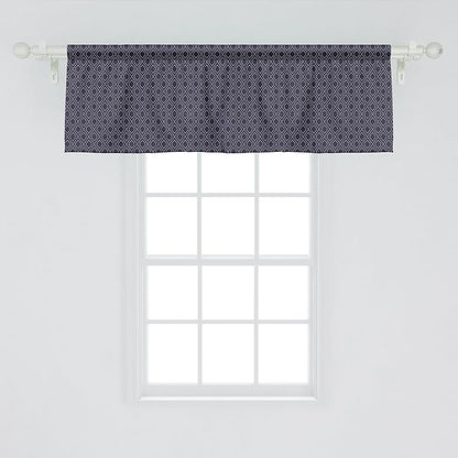 Ambesonne Navy Blue Window Valance, Geometric Dotted Pattern Design with Abstract Ogee Shapes Grid Ornament Tile, Curtain Valance for Kitchen Bedroom Decor with Rod Pocket, 54" X 18", Dark Blue Tan