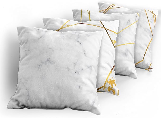 Ambesonne Marble Throw Pillow Cushion Case Pack of 4, Modern Design Illustration of Geometric Golden Yellow Tone Lines Shapes, Modern Accent Double-Sided Digital Printing, 18", Grey Mustard