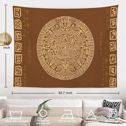 Batmerry Mayan American Aztec Tapestry, Ancient Aztec Calendar Picnic Mat Hippie Trippy Tapestry Wall Art Meditation Decor for Bedroom Living Room Dorm, 59.1 x 82.7 Inches, Latin
