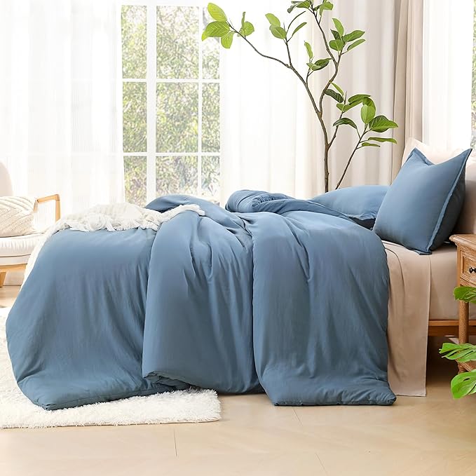 Litanika Full Size Comforter Sets Grayish Blue, 3 Pieces Lightweight Solid Bedding Comforter Set, All Season Fluffy Bed Set (79x90In Comforter & 2 Pillowcases)