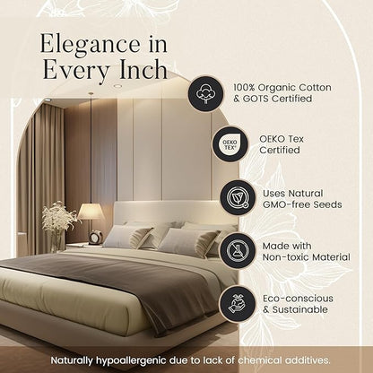 300TC 100% Organic Cotton Twin XL Size Sheets Set, XL Twin Bed Sheets Luxury Hotel Collection Fully Elasticated Sheet & Pillowcase Sets, Machine Washable No Pill Fade Resistant-Tan