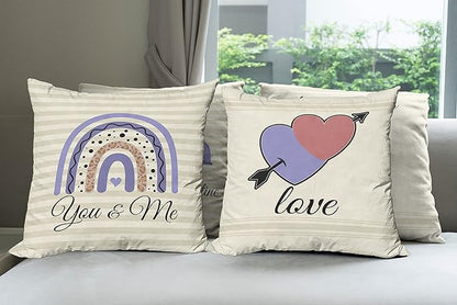 Ambesonne Romantic Throw Pillow Cushion Case Pack of 4, Love Hearts Arrow You and Me Be My Valentine Hugs Kisses Lettering, Modern Accent Double-Sided Digital Printing, 18", Ivory Lavender Pale Rust