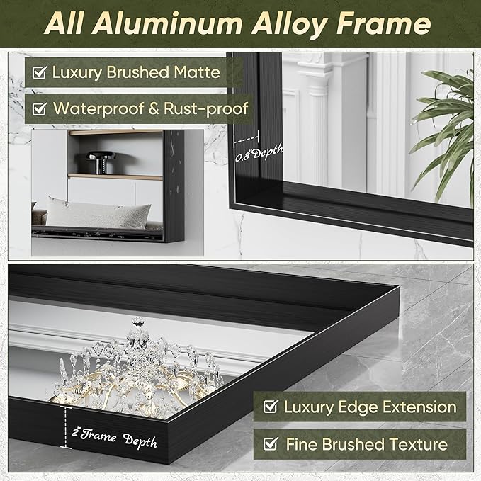 Suidia Bathroom Mirror, 36" x 36" Wall Mirror Metal Framed, Bathroom Vanity Mirror for Living Room Bedroom Bathroom Entryway, Black, Rect Corner Style
