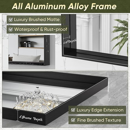 Suidia Bathroom Mirror, 36" x 36" Wall Mirror Metal Framed, Bathroom Vanity Mirror for Living Room Bedroom Bathroom Entryway, Black, Rect Corner Style