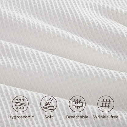 Bedsure 100% Cotton Duvet Cover Queen Size with Fitted Sheet - 4 Pieces Coconut White Waffle Weave Bedding Set, GentleSoft™ and Breathable, Includes 1 Duvet Cover 90x90, 1 Fitted Sheet, 2 Pillow Shams