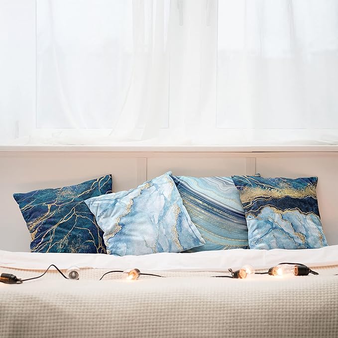 Ambesonne Marble Print Throw Pillow Cushion Case Pack of 4, Modern Themed Pastel Stone Stain Look Veins Marbling Aquatic Tones, Modern Accent Double-Sided Digital Printing, 20", Pale Blue Indigo