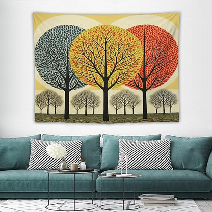Shabby Chic Trees Tapestry As Wall Art Fall Autumn Tree Tapestry Vintage Aesthetic Tapestries Landscape Tapestry Wall Decor for Bedroom Living Room Dorm 60"x80" Tapestries Winter Snowflake Decorative