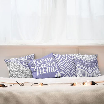 Ambesonne Geometric Throw Pillow Cushion Case Pack of 4, Home Phrase Minimal Zigzag Squama Dahlia Flower Petals Chevron Tribal, Modern Accent Double-Sided Digital Printing, 18", Lavender and White