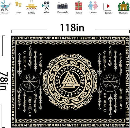 OSUNBD Nordic Viking Tapestry Wall Hanging - Large 118x78 inches Soft Flannel with Valknut, Celtic Runes & Norse Mythology Scandinavian for Bedroom, Living Room Decor