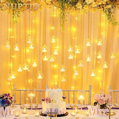 NUPTIO Hanging Glass Globe with Candles: Set of 12 Tealight Candle Holders with LED Tea Lights - 2.36 inch Bulk Clear Votive Candleholders for Party Wedding Birthday Shower Celebration Tree Decoration