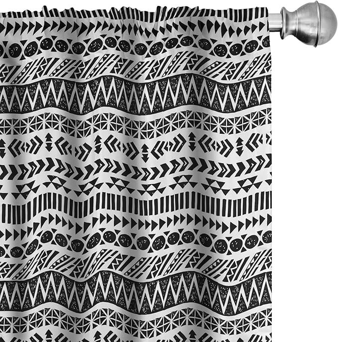 Ambesonne Striped Curtains, Trippy Mystic Aztec Culture Antique Aged Folk Old Bohemian Print, Window Treatments 2 Panel Set for Living Room Bedroom, Pair of - 28" x 95", White Black