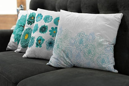 Ambesonne Floral Throw Pillow Cushion Case Pack of 4, Modern Design Flowers in Aquatic Color Palette Cold Toned Leaves Print, Modern Accent Double-Sided Digital Printing, 20", White Turquoise