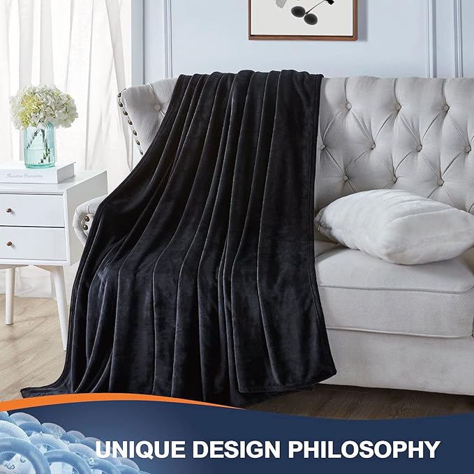 Walensee Fleece Blanket Plush Throw Fuzzy Lightweight (Throw Size 50x60 Black) Super Soft Microfiber Flannel Blankets for Couch, Bed, Sofa Ultra Luxurious Warm and Cozy for All Seasons